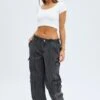 Grey Cargo Jeans Mid Rise Out Pocket