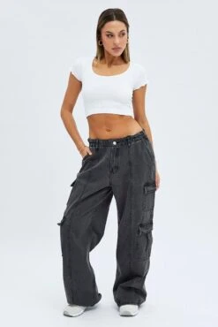 Grey Cargo Jeans Mid Rise Out Pocket -Modern Fashion Shop dl1546 84rb charcoal 3