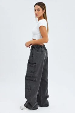 Grey Cargo Jeans Mid Rise Out Pocket -Modern Fashion Shop dl1546 84rb charcoal 4