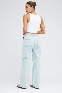 Denim Cargo Jeans Elastic Waist -Modern Fashion Shop dl1553a 34r light wash 5