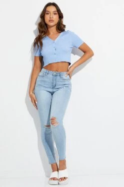 Blue Skinny Denim Jeans Mid Rise -Modern Fashion Shop dl1816 84jb denim blue 3
