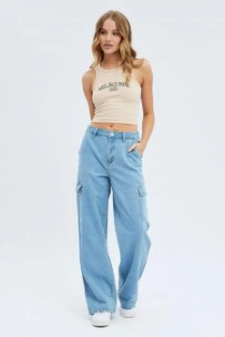 Denim Cargo Denim Jeans High Rise