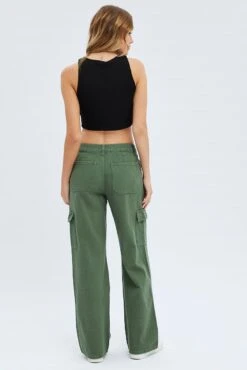 Green Cargo Denim Jeans High Rise -Modern Fashion Shop dl1844a 33j khaki 5