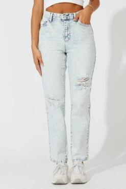 Denim Mom Jeans High Rise Ripped 9 Denim Mom Jeans High Rise Ripped -Modern Fashion Shop dl1856 2r light wash 2