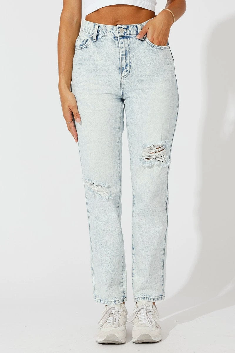Denim Mom Jeans High Rise Ripped 4 Denim Mom Jeans High Rise Ripped - Image 2