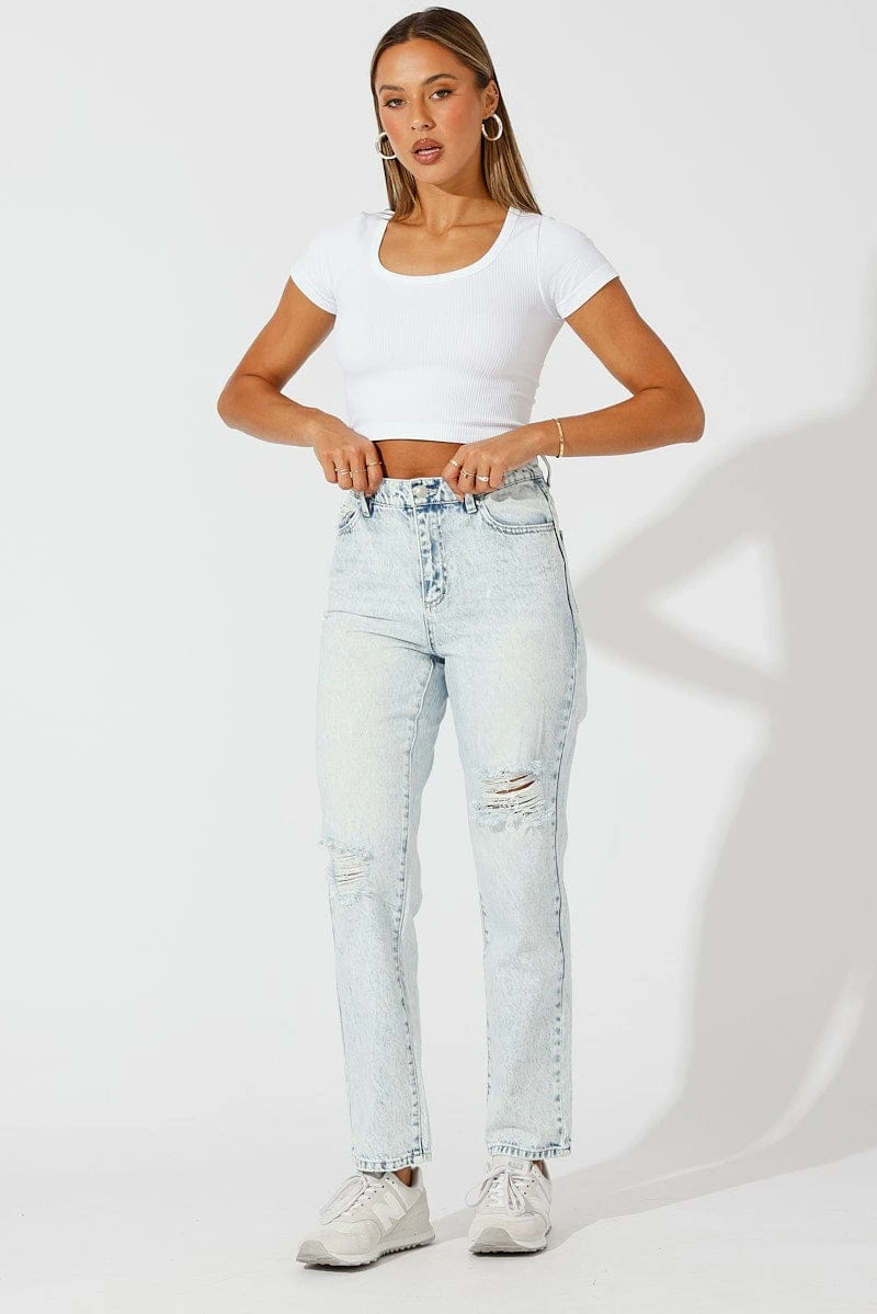 Denim Mom Jeans High Rise Ripped 5 Denim Mom Jeans High Rise Ripped - Image 3