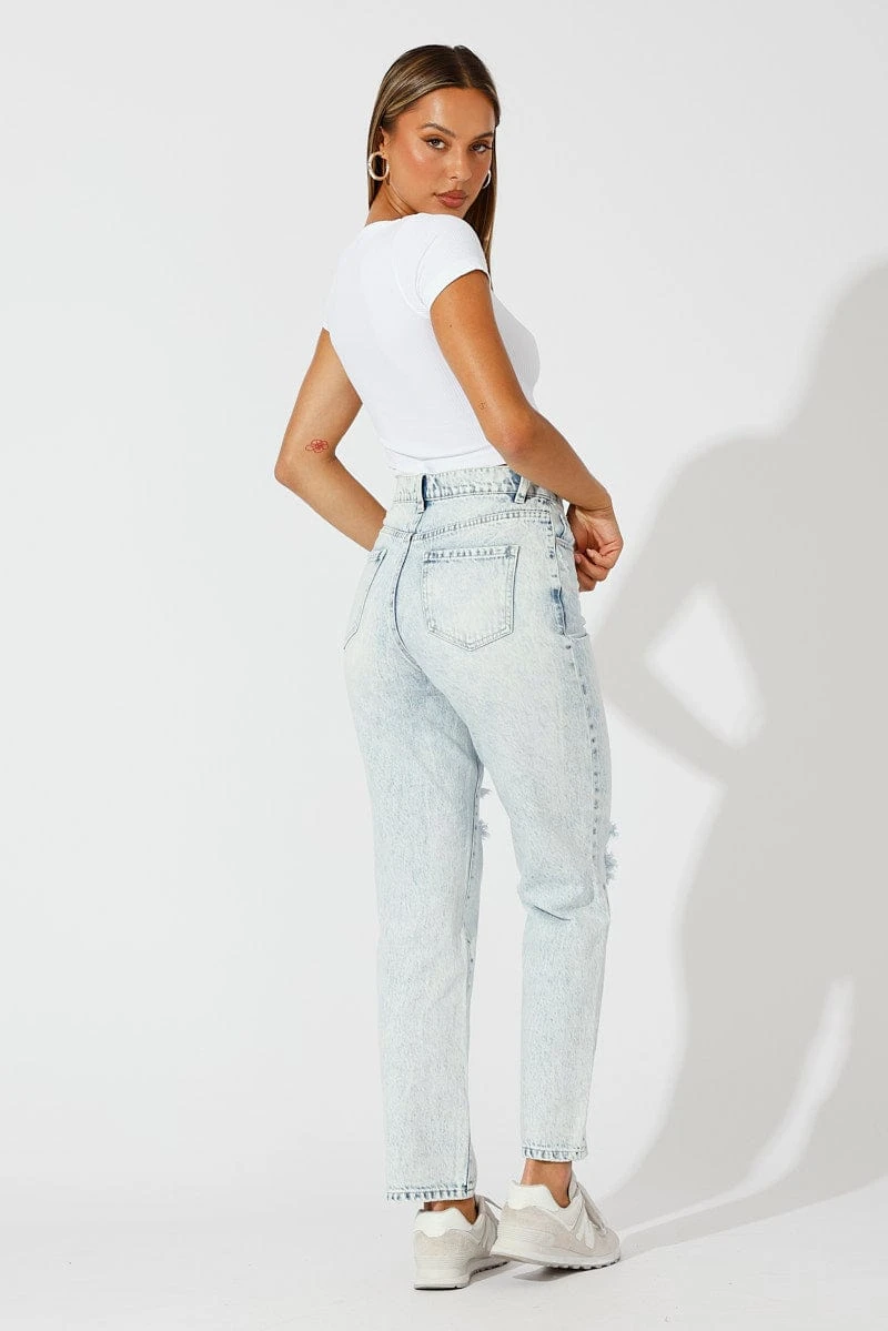 Denim Mom Jeans High Rise Ripped 7 Denim Mom Jeans High Rise Ripped - Image 5