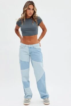 Blue Patchwork Denim Jeans Low Rise -Modern Fashion Shop dl1861 20j denim blue 4