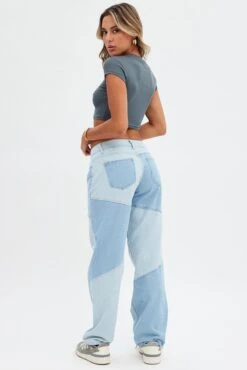 Blue Patchwork Denim Jeans Low Rise -Modern Fashion Shop dl1861 20j denim blue 6