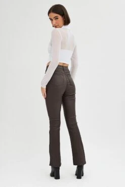 Brown Flare Denim Jeans Coated High Rise -Modern Fashion Shop dl1882 33jb chocolate 5