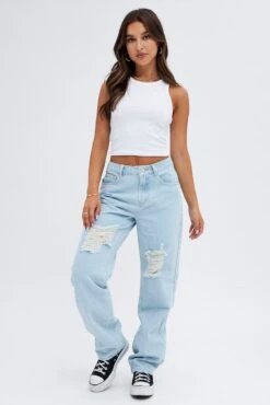 Blue Baggy Denim Jeans Mid Rise -Modern Fashion Shop dl1941 33jb light blue 3