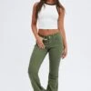 Green Flare Denim Jeans Low Rise