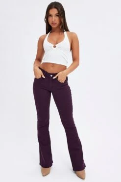 Purple Flare Denim Jeans Low Rise