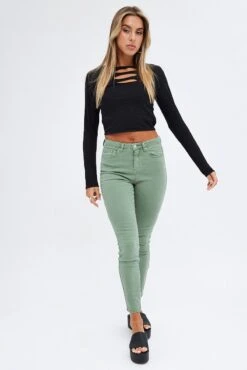 Green Skinny Denim Jeans Mid Rise -Modern Fashion Shop dl2030 81jb khaki 3