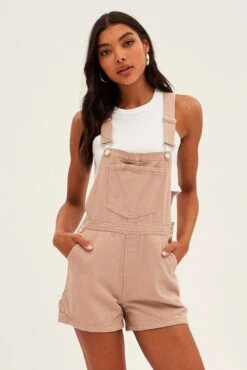 Beige Carpenter Overall Short Jeans -Modern Fashion Shop ds1442c 81r camel 3