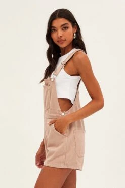 Beige Carpenter Overall Short Jeans -Modern Fashion Shop ds1442c 81r camel 4