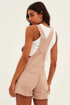 Beige Carpenter Overall Short Jeans -Modern Fashion Shop ds1442c 81r camel 5