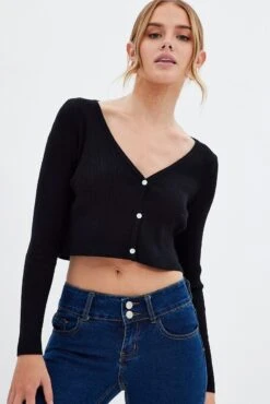 Black Knit Cardigan Long Sleeve -Modern Fashion Shop fitted cardigan black knit cardigan long sleeve 33580415451329