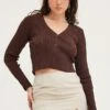 Brown Knit Cardigan Long Sleeve V-Neck Cut Out -Modern Fashion Shop fitted cardigan brown knit cardigan long sleeve v neck cut out 32966413680833