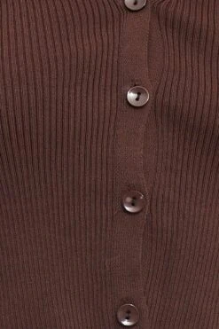 Brown Knit Cardigan Long Sleeve V-Neck Cut Out -Modern Fashion Shop fitted cardigan brown knit cardigan long sleeve v neck cut out 32966413844673