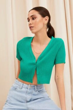 Green Knit Cardigan Short Sleeve -Modern Fashion Shop fitted cardigan green knit cardigan short sleeve 33126758547649