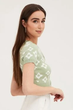 Print Knit Cardigan Short Sleeve Crop Floral -Modern Fashion Shop fitted cardigan print knit cardigan short sleeve crop floral 33006994292929