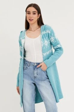 Front Page 36 Aztec Print Knit Cardigan Long Sleeve Relaxed Hoodie