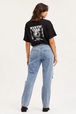 Blue Unisex Boyfriend Denim Jeans Mid Rise -Modern Fashion Shop hw boyfriend jean blue unisex boyfriend denim jeans mid rise 32967569342657