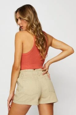 Beige Paperbag Denim Jeans High Rise -Modern Fashion Shop hw colourd short camel paperbag denim jeans high rise 32965663981761