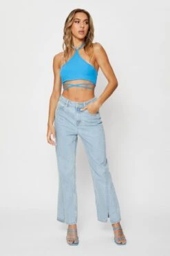 Blue Slip Jeans High Rise Denim -Modern Fashion Shop hw flare jean blue slip jeans high rise denim 32967338131649