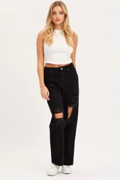 Black Boyfriend Denim Jeans High Rise -Modern Fashion Shop hw straight leg jean black boyfriend denim jeans high rise 33006851555521