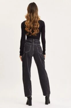 Black Carpenter Denim Jeans High Rise -Modern Fashion Shop hw straight leg jean black carpenter denim jeans high rise 32967352910017