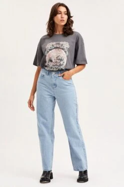 Blue Unisex Straight Denim Jeans Mid Rise -Modern Fashion Shop hw straight leg jean blue unisex straight denim jeans mid rise 32967569539265