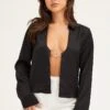Black Satin Long Sleeve Collared Chain-Link Front Jacket 2 Black Satin Long Sleeve Collared Chain-Link Front Jacket -Modern Fashion Shop jacket black satin long sleeve collared chain link front jacket 32966599311553
