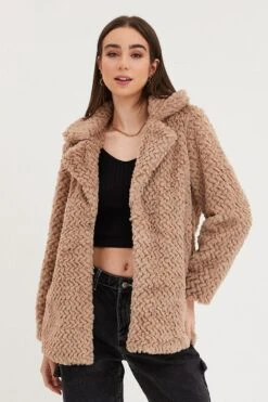 Brown Faux Fur Jacket Long Sleeve -Modern Fashion Shop jacket brown faux fur jacket long sleeve 32966638567617