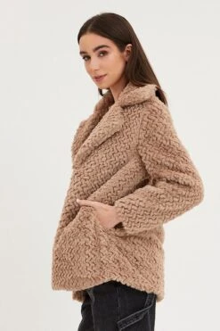 Brown Faux Fur Jacket Long Sleeve -Modern Fashion Shop jacket brown faux fur jacket long sleeve 32966638633153