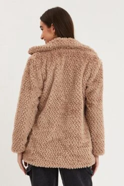 Brown Faux Fur Jacket Long Sleeve -Modern Fashion Shop jacket brown faux fur jacket long sleeve 32966638698689