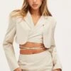 Beige Crop Jacket Long Sleeve