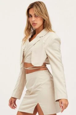 Beige Crop Jacket Long Sleeve -Modern Fashion Shop jacket camel crop jacket long sleeve 32966637682881