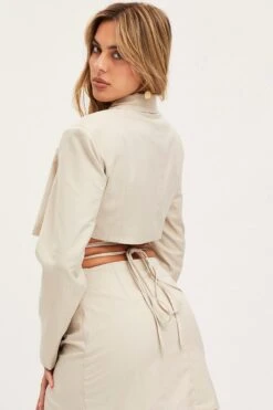 Beige Crop Jacket Long Sleeve -Modern Fashion Shop jacket camel crop jacket long sleeve 32966637781185