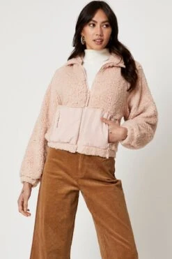 Pink Mixed Media Teddy Jacket