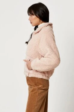 Pink Mixed Media Teddy Jacket -Modern Fashion Shop jacket pink mixed media teddy jacket 33007086436545