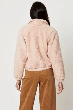 Pink Mixed Media Teddy Jacket -Modern Fashion Shop jacket pink mixed media teddy jacket 33007086469313