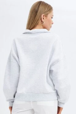 Grey Sweater Collar Half Zip Thru Long Sleeve Applique -Modern Fashion Shop jc1330 84w grey marle 5