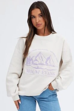 Beige Sweater Sky Mountain- Embroidery Long Sleeve -Modern Fashion Shop jc1705fx 84w beige 3