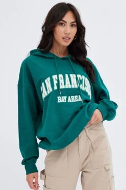 Green Sweater Round Neck San Francisco Embroidery -Modern Fashion Shop jc1720 84w forest 3