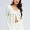 White Cardigan Long Sleeve V Neck Button Ladder Knitted -Modern Fashion Shop kn0192x 40cb cream 1