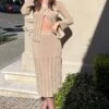 Beige Cardigan Long Sleeve V Neck Button Ladder Knitted -Modern Fashion Shop kn0192x 40cb stone 1