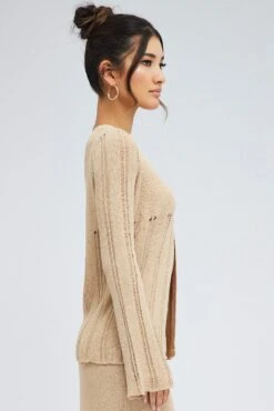 Beige Cardigan Long Sleeve V Neck Button Ladder Knitted 11 Beige Cardigan Long Sleeve V Neck Button Ladder Knitted -Modern Fashion Shop kn0192x 40cb stone 4