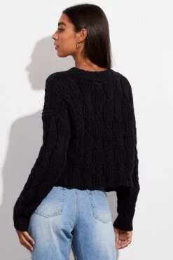 Black Oversized Cable Knit Cardigan -Modern Fashion Shop kn1347 41jb black 5